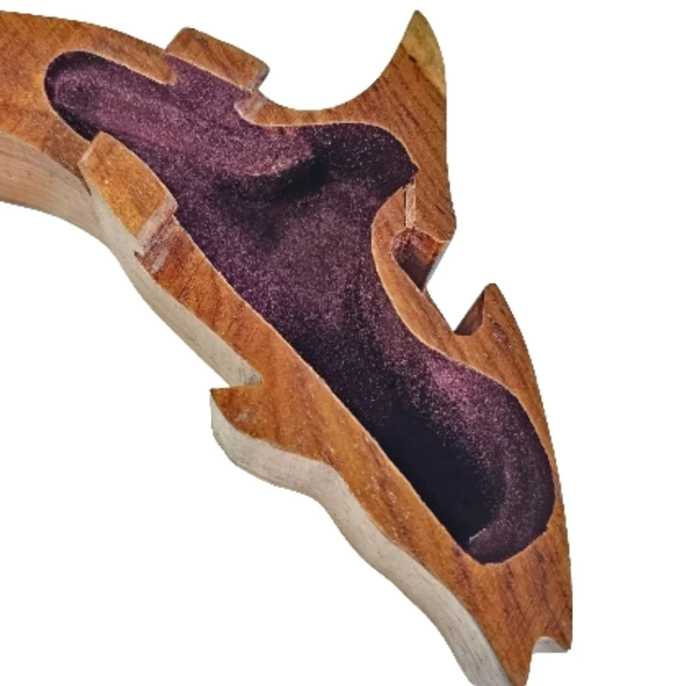 Wooden Dolphin Fish Intarsia Puzzle Secret Chamber Handcrafted Jewelry Brown Box